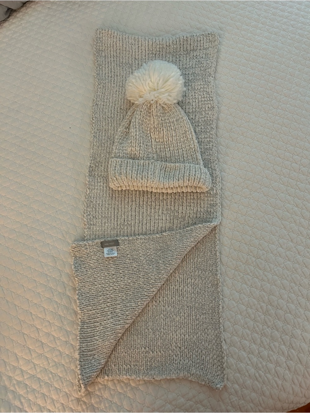 Cozy Cream Knit Pom Beanie & Scarf Set